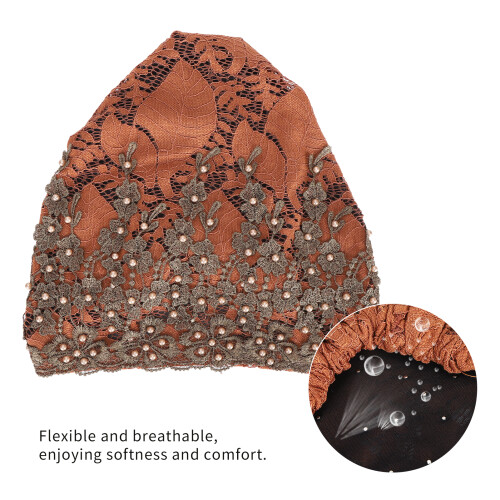 Bonnet décontracté en dentelle ornée de perles marron taille unique 2