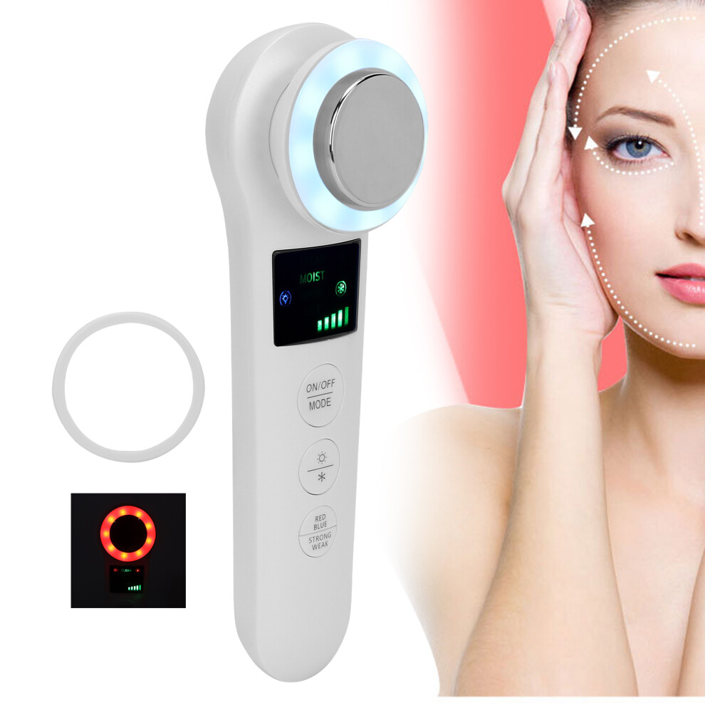 Compact Facial Vibration Massager with Hot Cold Settings and Red/Blue LED Light