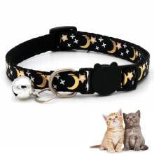 Cat Collars Quick Release Reflective Breakaway Moon And Stars For Cats And Kittens Black Adjustable Lightweight