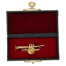 Miniaturtrompetenmodell, vergoldet, hochwertiges Messing, exquisite Verarbeitung, Musikinstrumenten-Dekorationsständer, realistische Form für