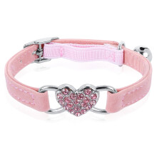 Heartshaped Rhinestone Cat And Dog Collar Adjustable Velvet Pink Colorful Diamond Bell With Safety Strap For Cats Dogs