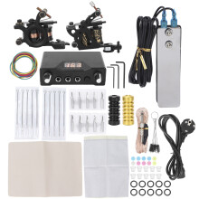 Kit completo per tatuaggi per principianti, due macchinette per contorni e sfumature, alimentatore, pedale, molla ad alta elasticità, design