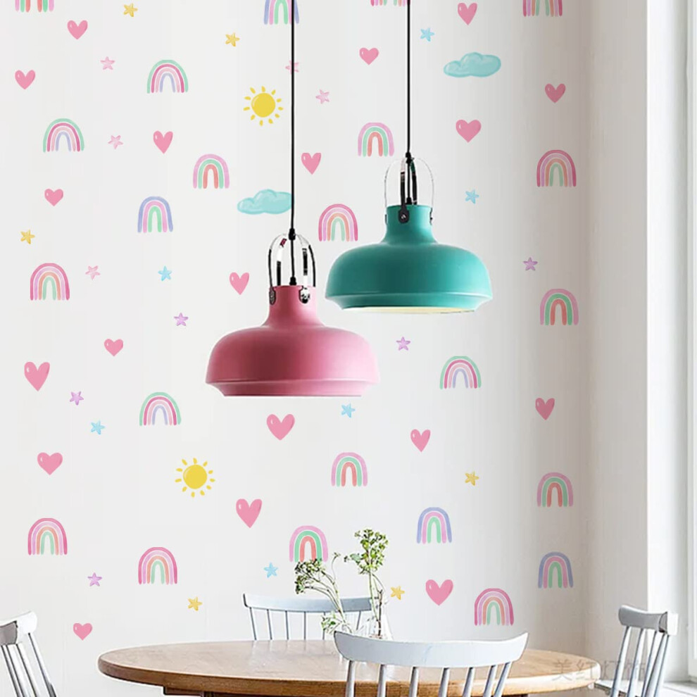 Rainbow Wall Decor Stickers 72 Pcs Small Rainbow Wall Decal Watercolor Rainbow Heart Sun Star Wall Stickers For Girls Boys Baby Bedroom Nursery Wall Jarmay