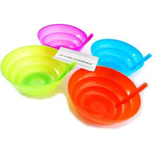 Plastic 4 Sippy Bowls Bowls with Built in Straw - Green, Blue, Orange & Purple