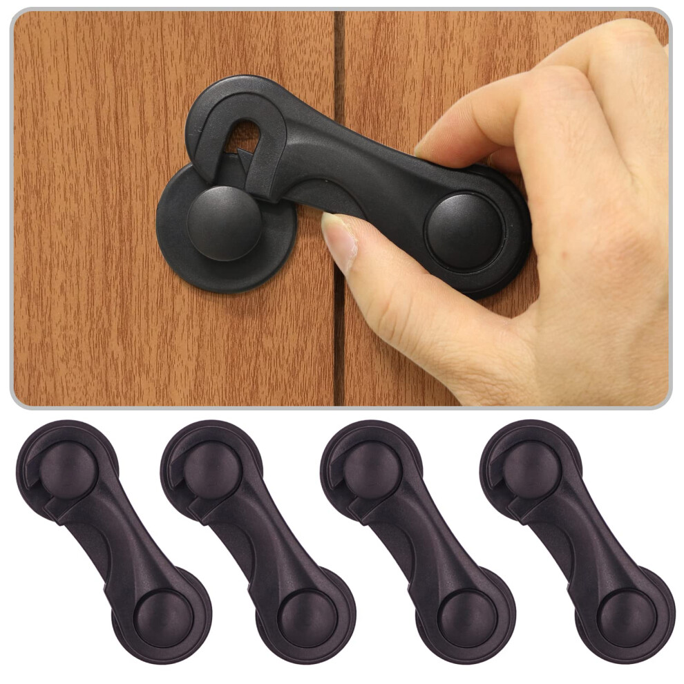 Cabinet Locks For Babies And Child Safety, 4 Pack Childproof Latches With Adhesive For Drawer Cupboards Closet And Pantry Door, Baby Proofing Fridge Kongnai