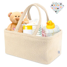 Nappy Caddy Organizer Teddy Baby Diaper Basket, Newborn Essentials, (FREE BIB Included)