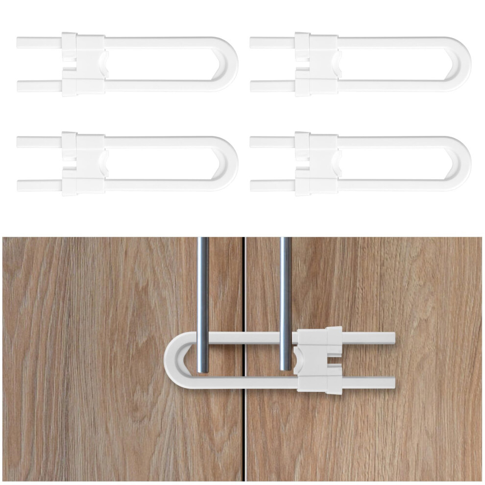 Sliding Cabinet Locks, 4 Pcs Child Proof Cabinet Cupboard Lock Latch, U-Shaped Proofing Drawers Safety Child Locks Adjustable, Easy Install W Vicloon