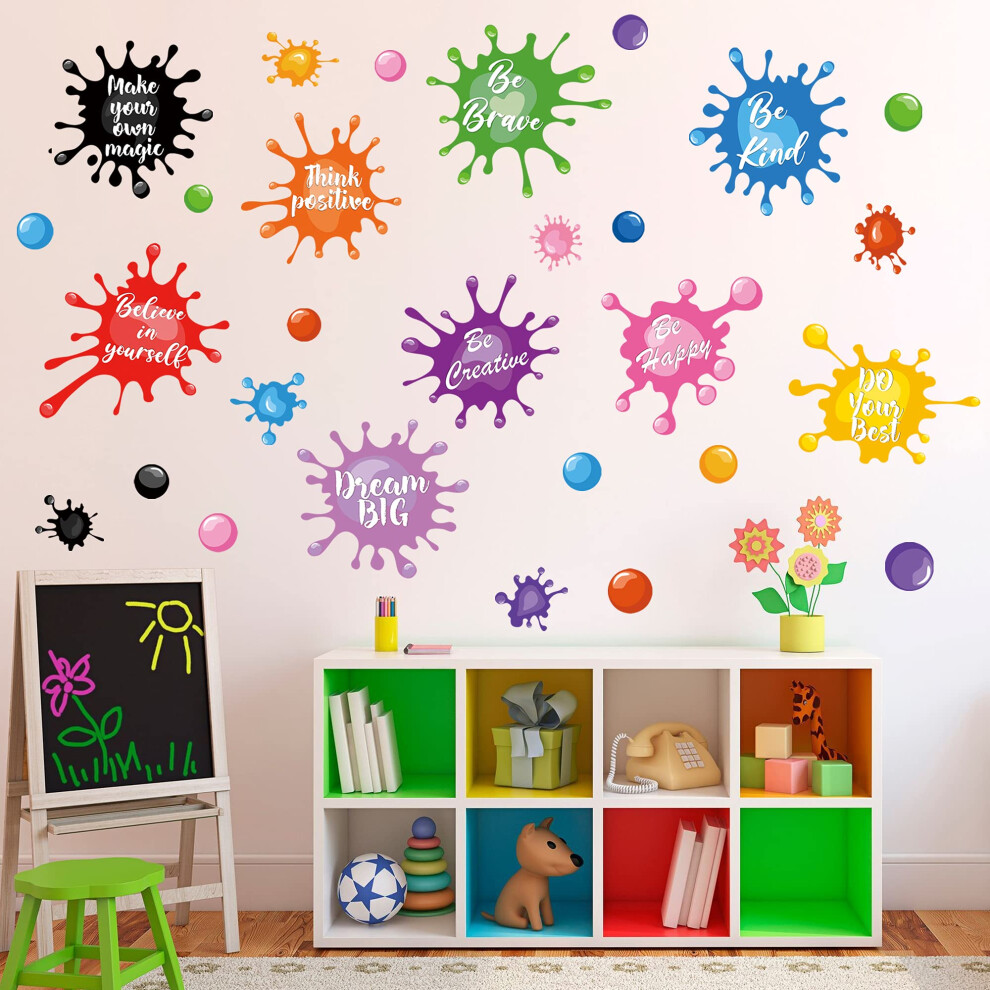 Colorful Inspirational Quote Wall Stickers Watercolor Paint Ink Splatter Splotches Wall Decals Motivational Letter Positive Sayings Phrases Education Sinekong