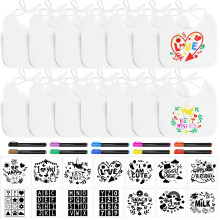YFNVH 38 Pcs DIY Baby Bibs Decorating Kit for Painting Includes 14 White Baby Bibs, 14 Stencils, 10 Fabric Markers, Blank Feeder Bibs for Baby Shower
