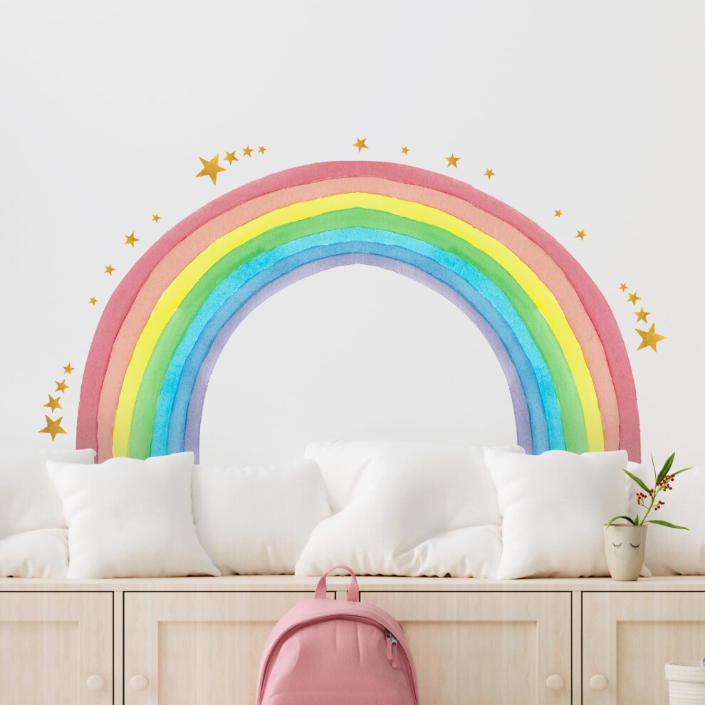 Supzone Large Half Rainbow Wall Stickers Colorful Rainbow Stars Wall Decals Diy Vinyl Mural Art For Girls Baby Nursery Bedroom Playroom Home Decorati