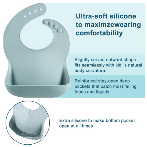 PandaEar 3 Pack Thick Silicone Baby Bibs for Babie 1