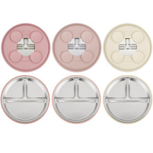 PandaEar 3 Pack Stainless Steel Toddler Plates for Girls, Divided Suction Plate for Baby Led Weaning, Non-Slip Baby Plates with Suction for Feeding,