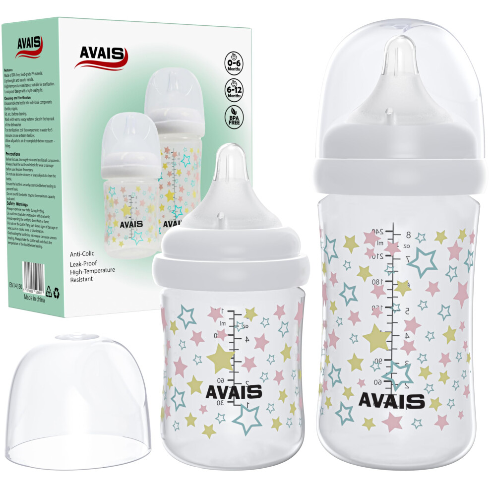 Avais Anti Colic Baby Bottles – 150Ml & 240Ml – Natural