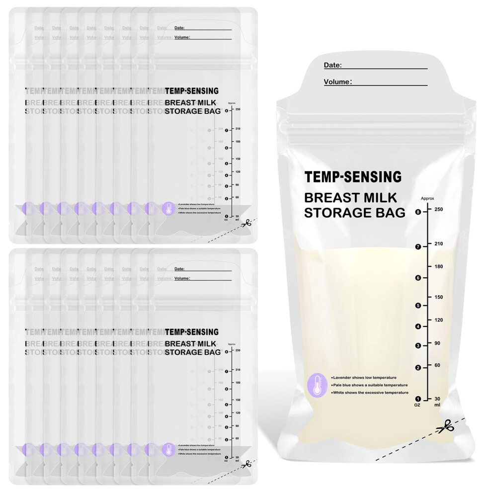 90 Pcs Breast Milk Storage Bags 8Oz/250Ml Temp-Sensing Milk Storage Bags Breastfeeding Bpa Free Double Seal Breastmilk Storage Bag With Pour Spout No Winbest