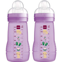 MAM Easy Active Bottles | 2 Pack (2 x 270ml) | Medium Flow MAM Teats Size 2 | Baby Accessories | Pink (Various Designs)