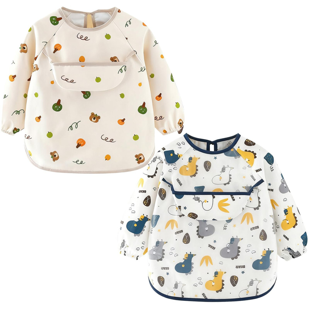 Gripiti Baby Bibs With Long Sleeves 2 Pcs, Waterproof Wean