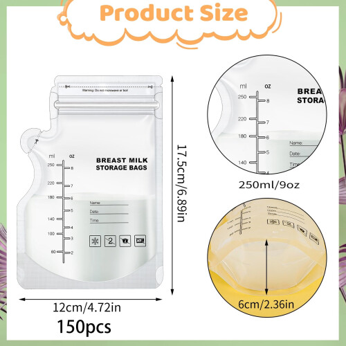 150 Pcs Breast Milk Storage Bags, 250ml Disposable 1