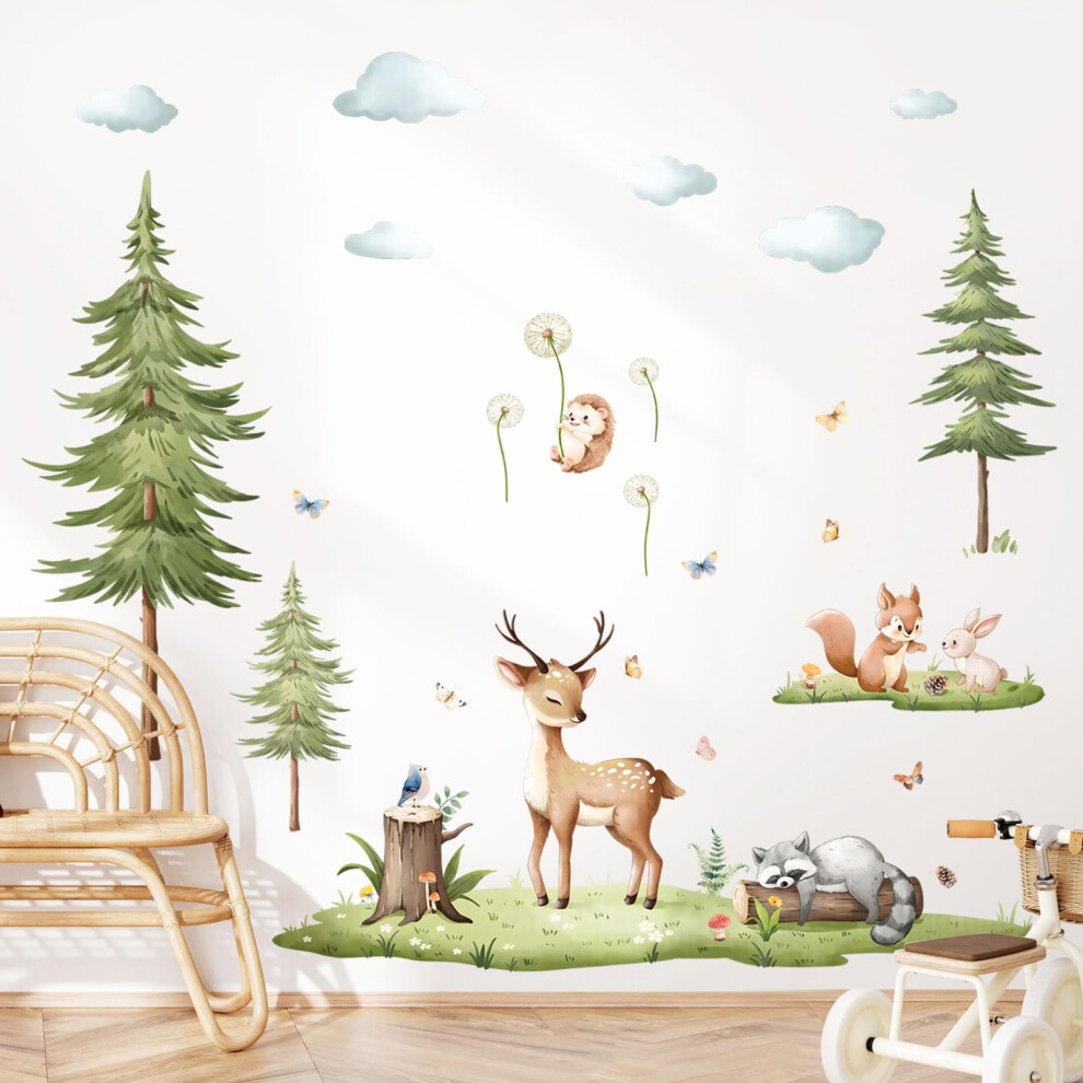Woodland Animals Wall Stickers Watercolor Pine Tre Supzone