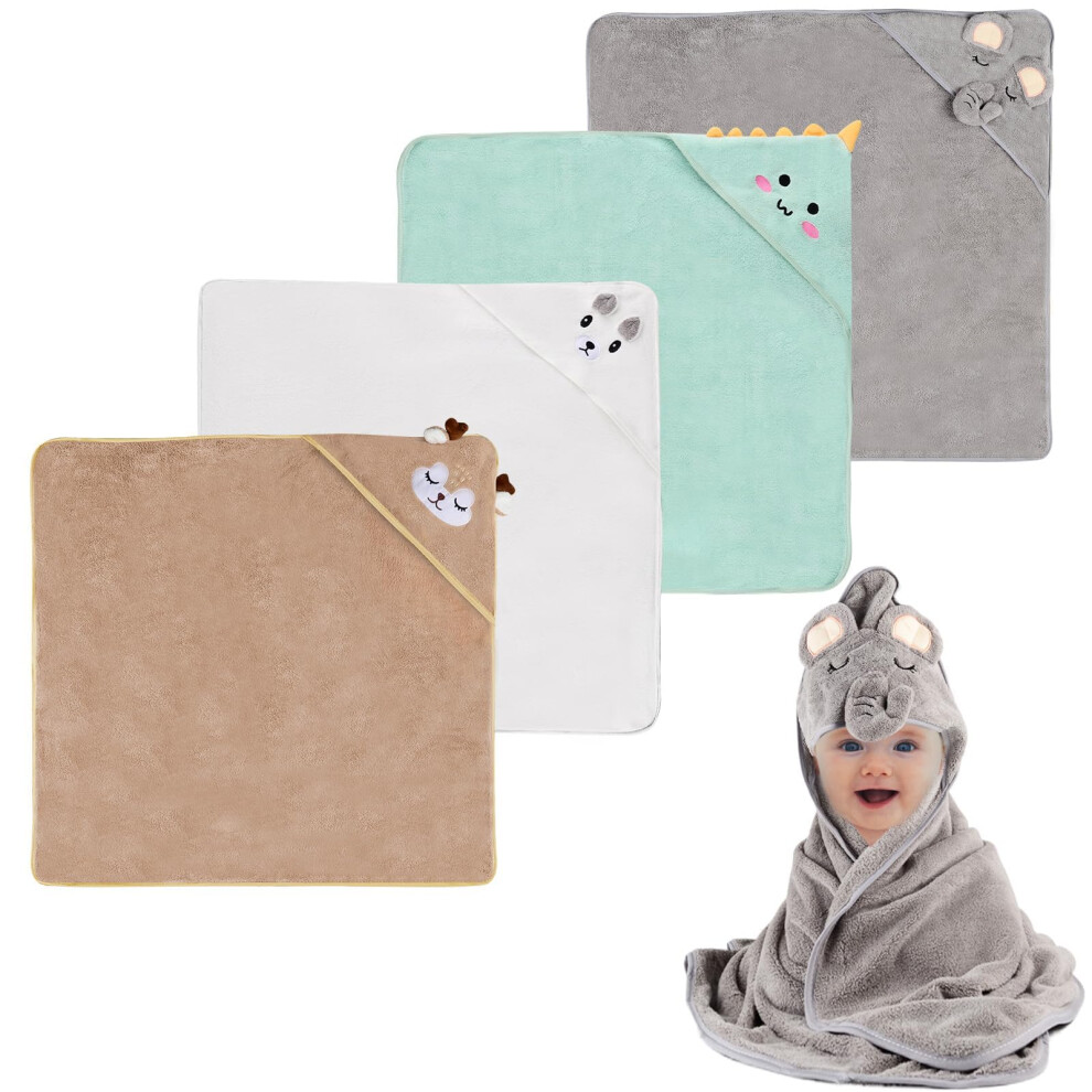 Dashuaige 4 Pack Baby Hooded Bath Towels, Cute Animal Designs Washcloths Set, Ultra Soft Bamboo, 80X80cm Large Absorbent Toddler Towel For Baby Bath,