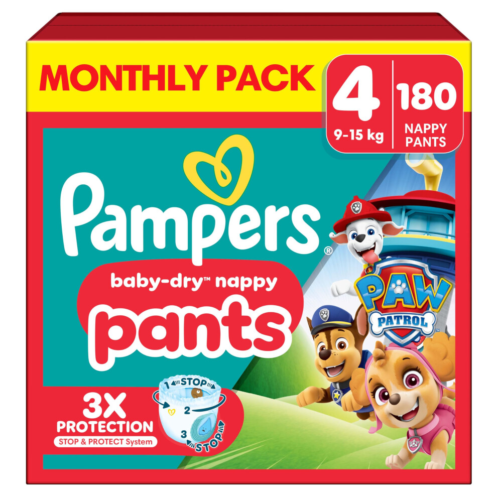 Photos - Nappies Pampers Baby-Dry Nappy Pants Paw Patrol Edition Size 4, 180 , 9kg-15kg, Monthly Pack, with Our 360 Pants Fit to Help 