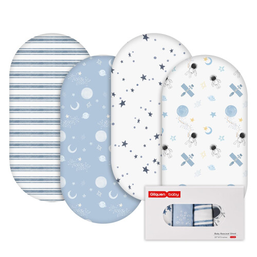 GLLQUEN BABY 4Pack Moses Basket Fitted Sheets, New