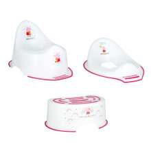 Peppa Pig Pink Potty Training Toilet Seat, Plus Step Stool, Lightweight, Anti-Stick, Wipe Clean Portable Seat 18M+ Toddler Toilet Range 3 Piece Set f