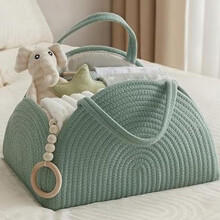YUEMING Nappy Caddy, Rustic Minimalist Baby Nappy Organiser, Cotton Rope Newborn Essentials Diaper Caddy with Dividers, Portable Baby Caddy Storage B