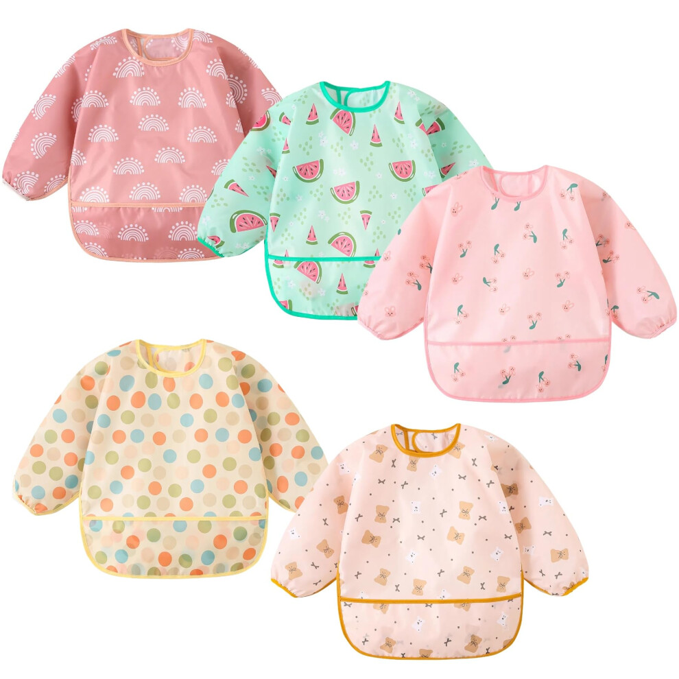 5 Pcs Baby Bibs With Sleeves,Waterproof Weaning Bib,Toddler Apron 3-30 Months Yunguui