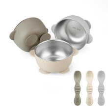 PandaEar 3 Pack Stainless Steel Baby Suction Bowls with 3 Spoons, Stay Put Silicone Food Bowl Babies Led Weaning Supplies for Kids Toddlers, BPA-Free