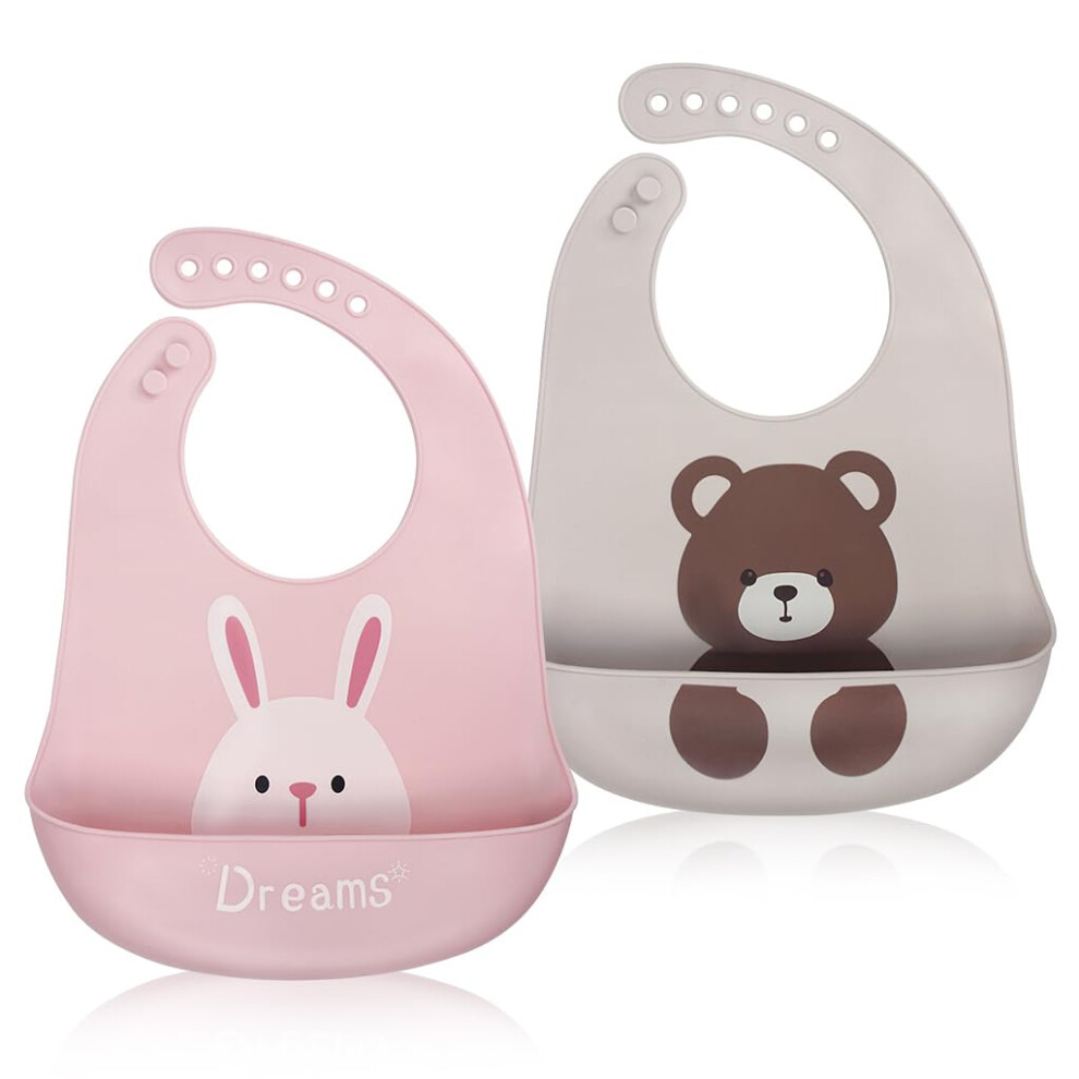 Zgts 2 Pcs Silicone Baby Bibs Adjustable Weaning B