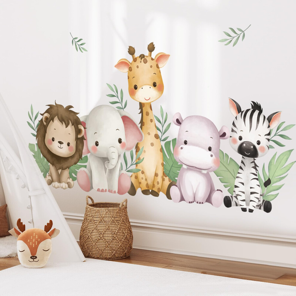 Shuching Jungle Animals Nursery Wall Sticker For Playroom Removable Vinyl, Safari Wardrobe Decals Decor For Baby Room Bedroom