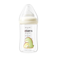 Oberni Anti-Colic Baby Bottles, 240ml / 8oz Newborn Bottle with Size 2" Medium Flow Breast Like Silicone Teat, 3M+ Breastfed and Milk Feeding, Beige/