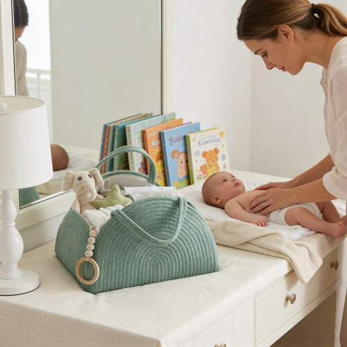 YUEMING Nappy Caddy, Rustic Minimalist Baby Nappy 2