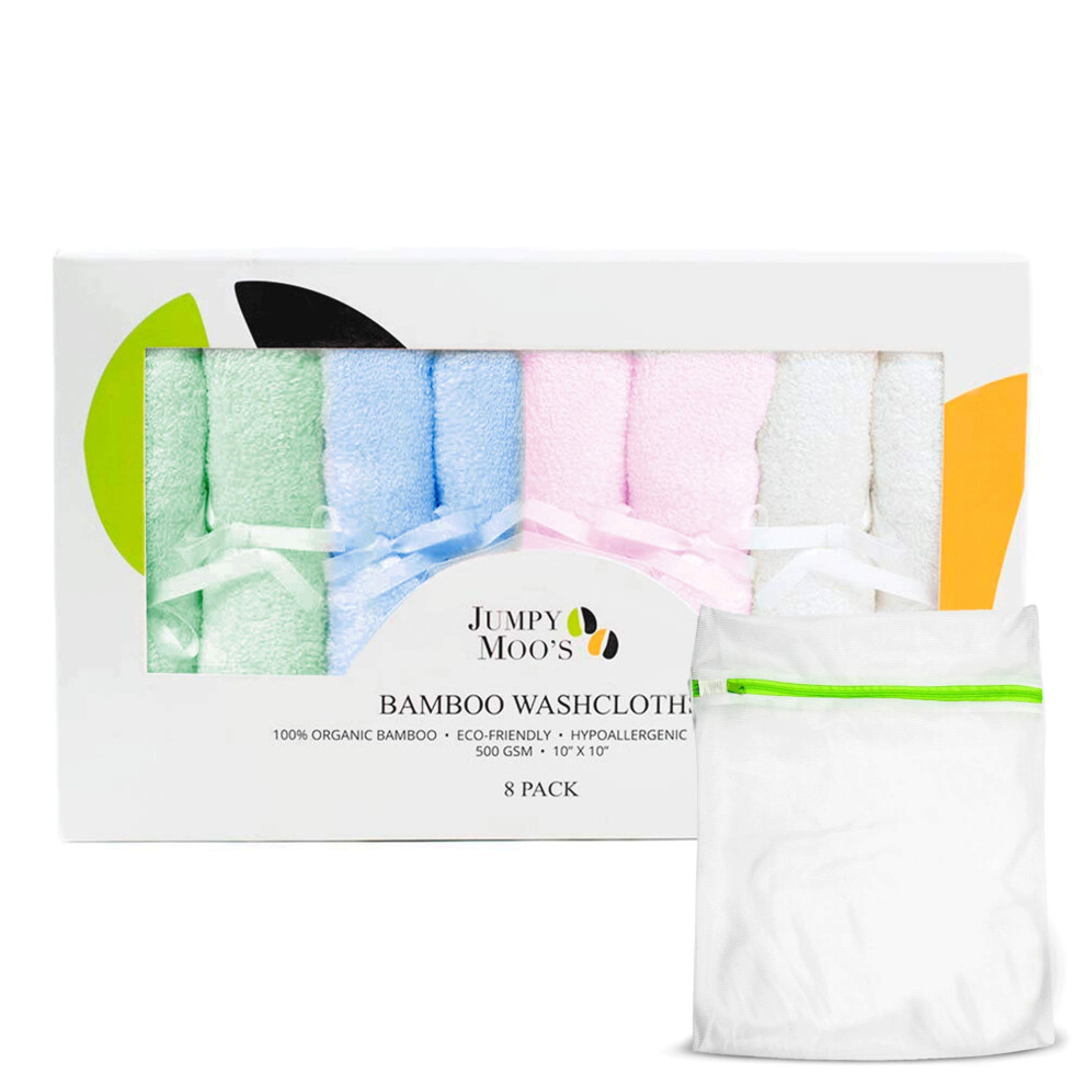 Jm Bamboo Washcloths - 100% Bamboo, Ultra Thick 50 Jumpy Moo's
