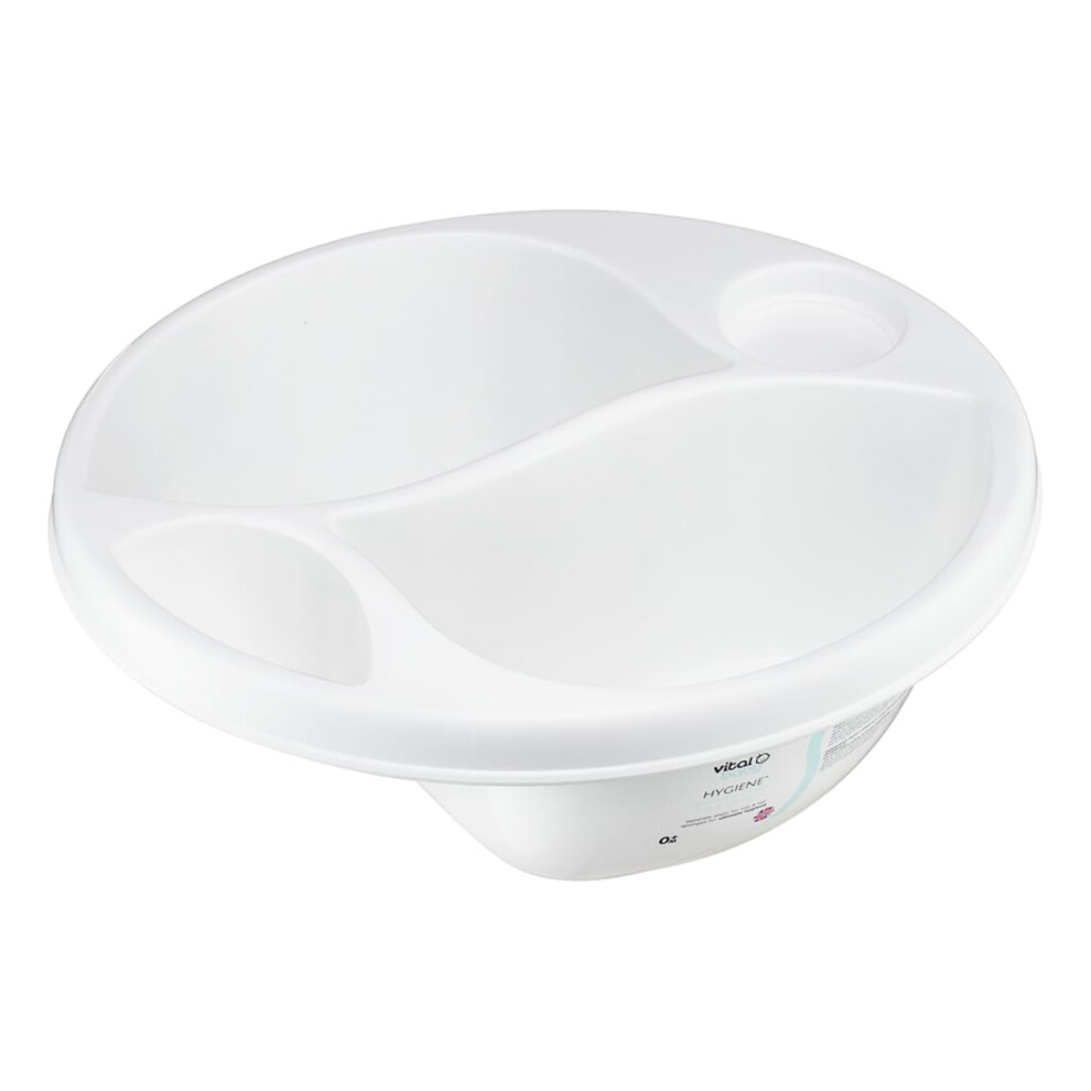 Vital Baby Perfectly Simple Top & Tail Bowl, Everyday Basic Top & Tail Bowl For Baby's Baths, 2 Seperate Areas For Top And Tail Sponges, Ergonomic De