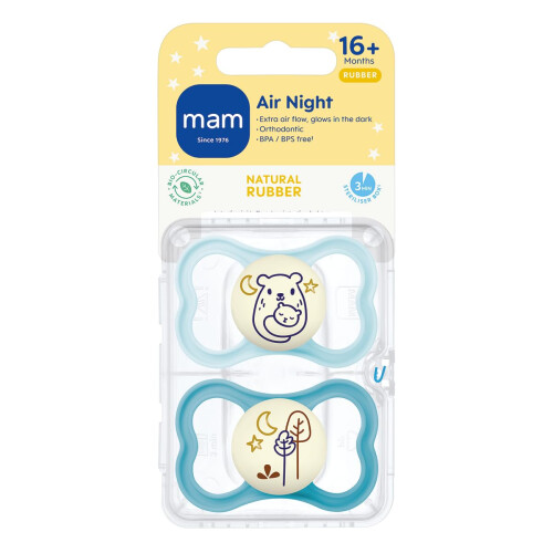 MAM MAM Rubber Air Night Soothers | 18-36 Months | Glo 1