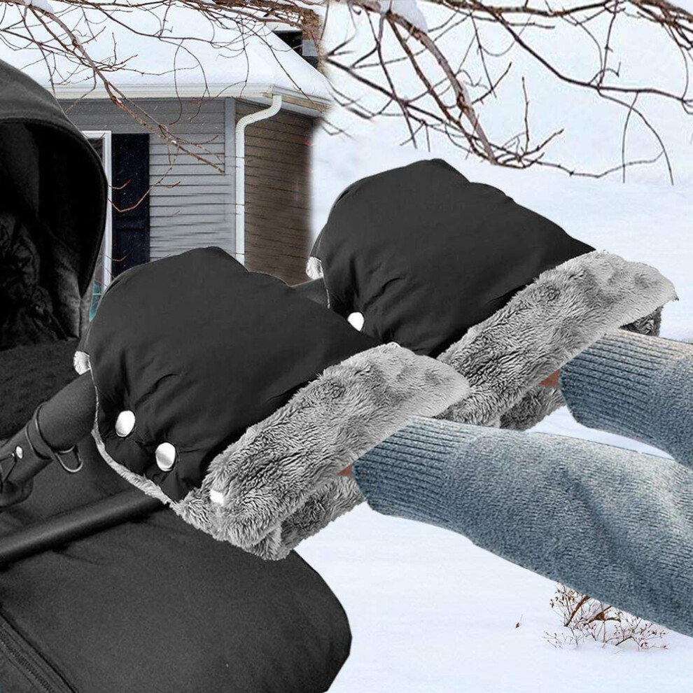 Pram Hand Muff, Baby Pushchair Fleece Hand Gloves Stroller Hand Muff Hand Warmer Windproof Thickening Anti-Freeze Gloves Universal Pram Accessory Lzfitpot