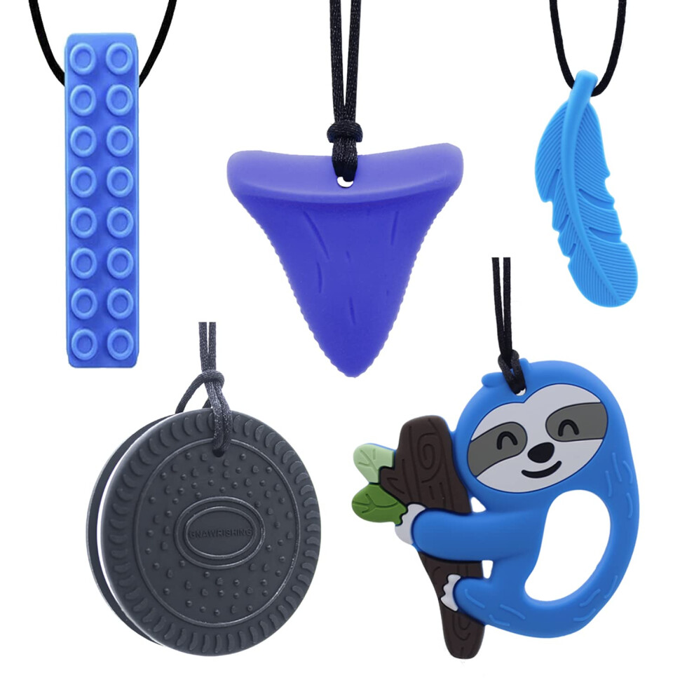 Gnawrishing Chew Necklaces For Sensory Kids 5 Pcs Sensory Chewy Toys For Autism Girls And Boys, Adhd Toddler, Adult