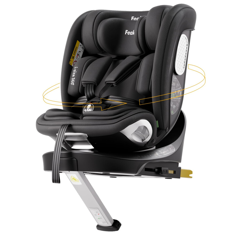 Feakaou 360 Car Seat With Isofix - For Newborn To 12 Years Children, I-Size (Ece R129/E4) Rotating Swivel Baby Car Seat,Group 0+1/2/3 (40-150Cm),Rear