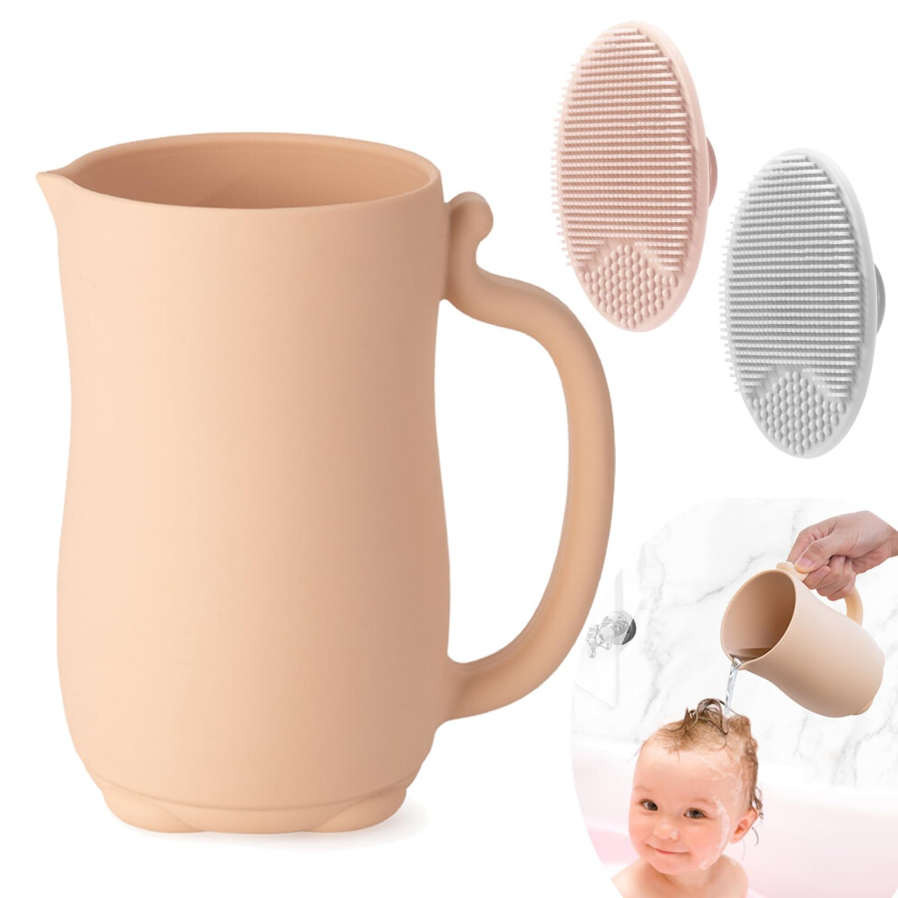 Pandaear Baby Bath Rinse Cup, Silicone Baby Shampoo Rinser With 2 Pack Cradle Cap Brush For Kids Toddler Body Washing (Pink)