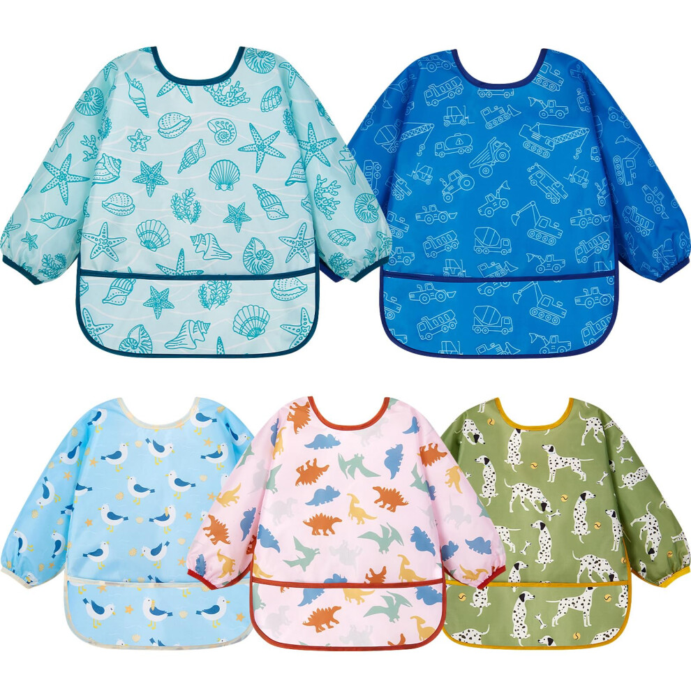 Lictin Unisex Bibs With Sleeves, 5 Pcs Eva Feeding