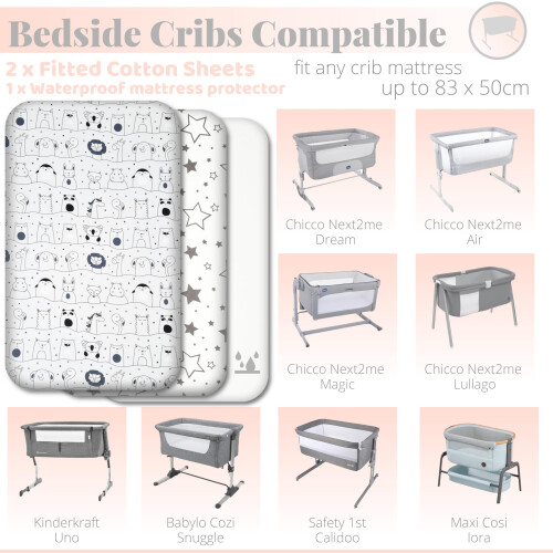 Next to Me Crib Sheets - 3pc Crib Fitted Sheet Set 1