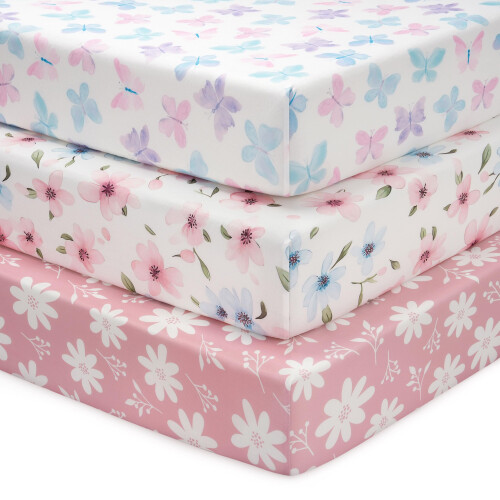 FIEMOL Cot Bed Sheets 140 x 70cm Fitted, 3 Pack Ba