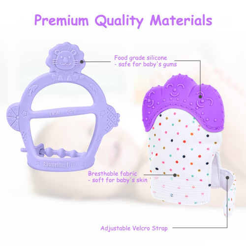 Vicloon Baby Teething Set, 2Pcs Mittens for Baby, 2