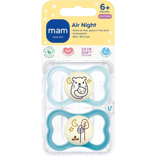 MAM MAM Air Night Soothers | 6-18 Months | 2 Pack | Gl 1