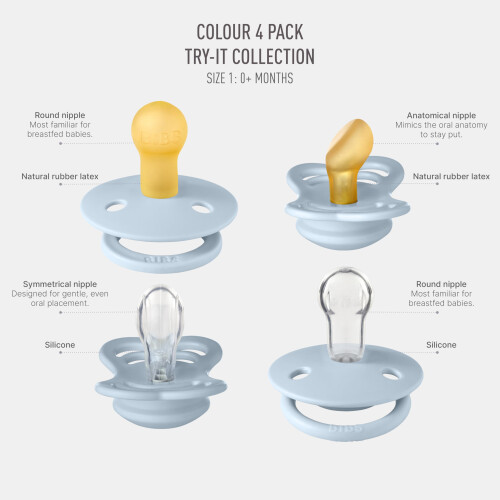 BIBS Try-it Soother 4-Pack. BPA Free, Round, Symme 1