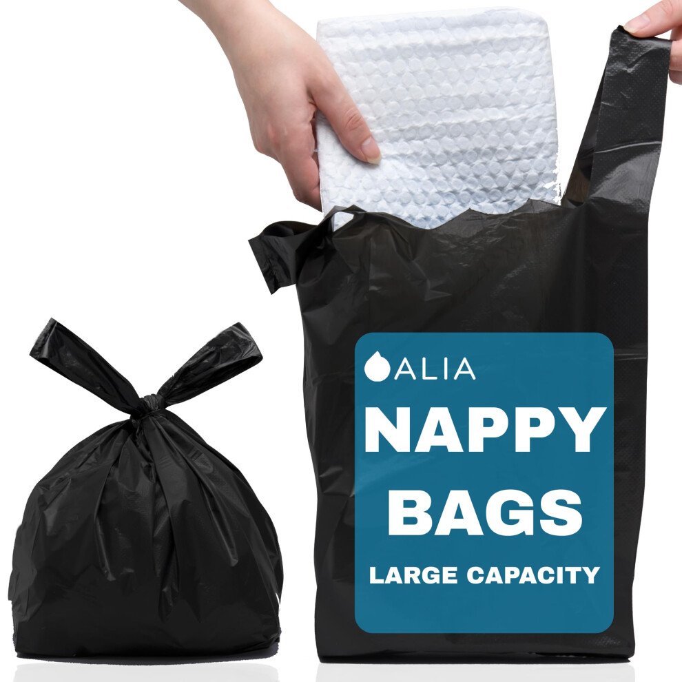 200 X | | Large Adult Incontinence Nappy Sacks Extra Large | Easy Tie Handles | Sanitary Disposable Bags | 2 Packs Of 100 Black Alia