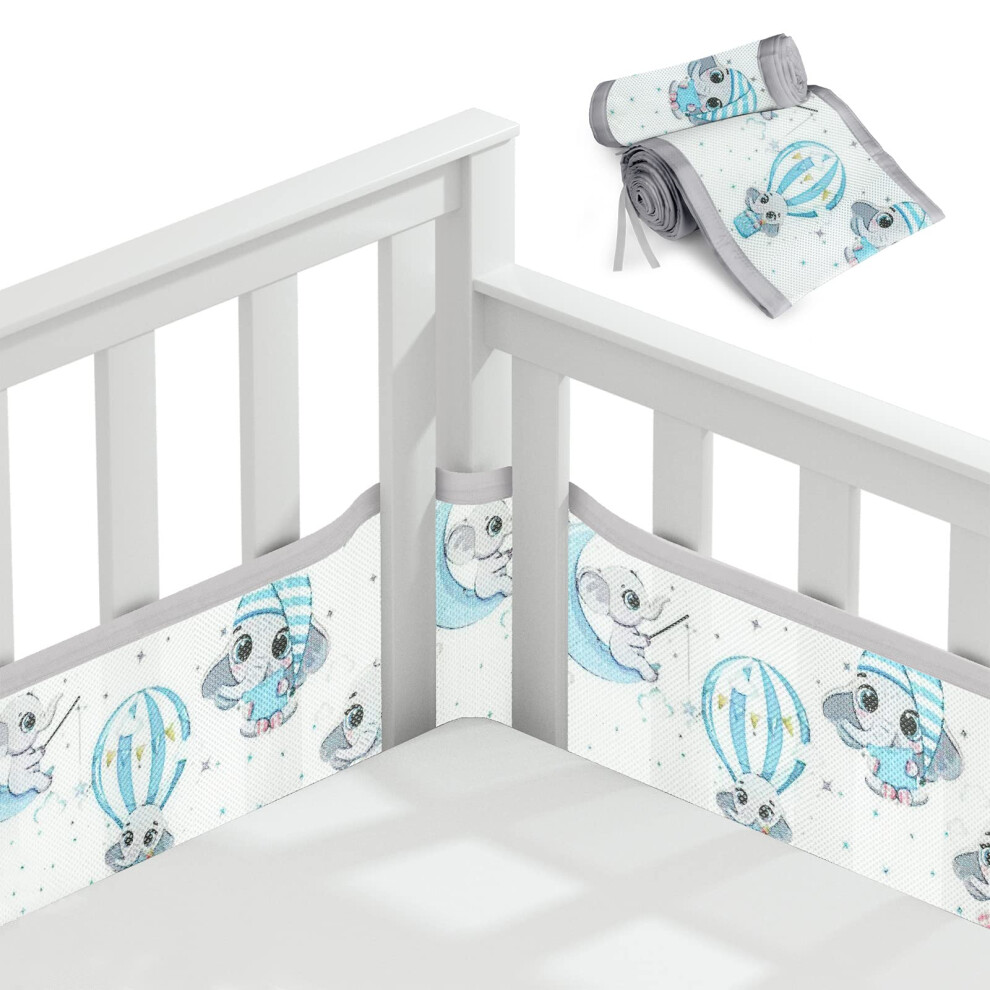 Cot Bumper, 2Pcs Breathable Mesh Cot Liner, Crib Rail Cover Baby Crib Bumper, Baby Boys Girls Nursery Breathable Crib Bed Liner Bumper (Moon) Aolso