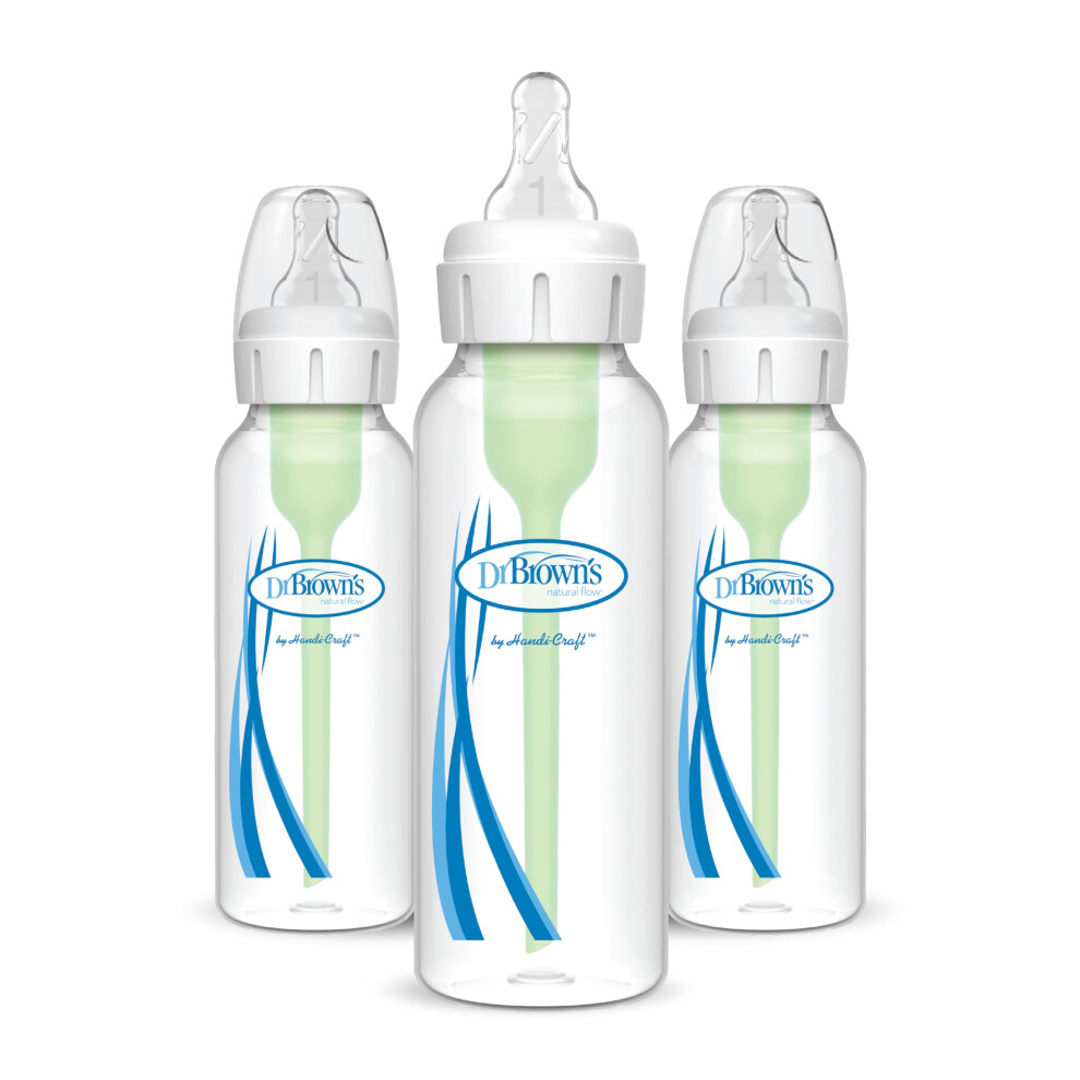 Dr. Brown's Anti-Colic Options+ Narrow Baby Bottle, 8Oz/250Ml, With Level 1 Slow Flow Teat, 3-Pack