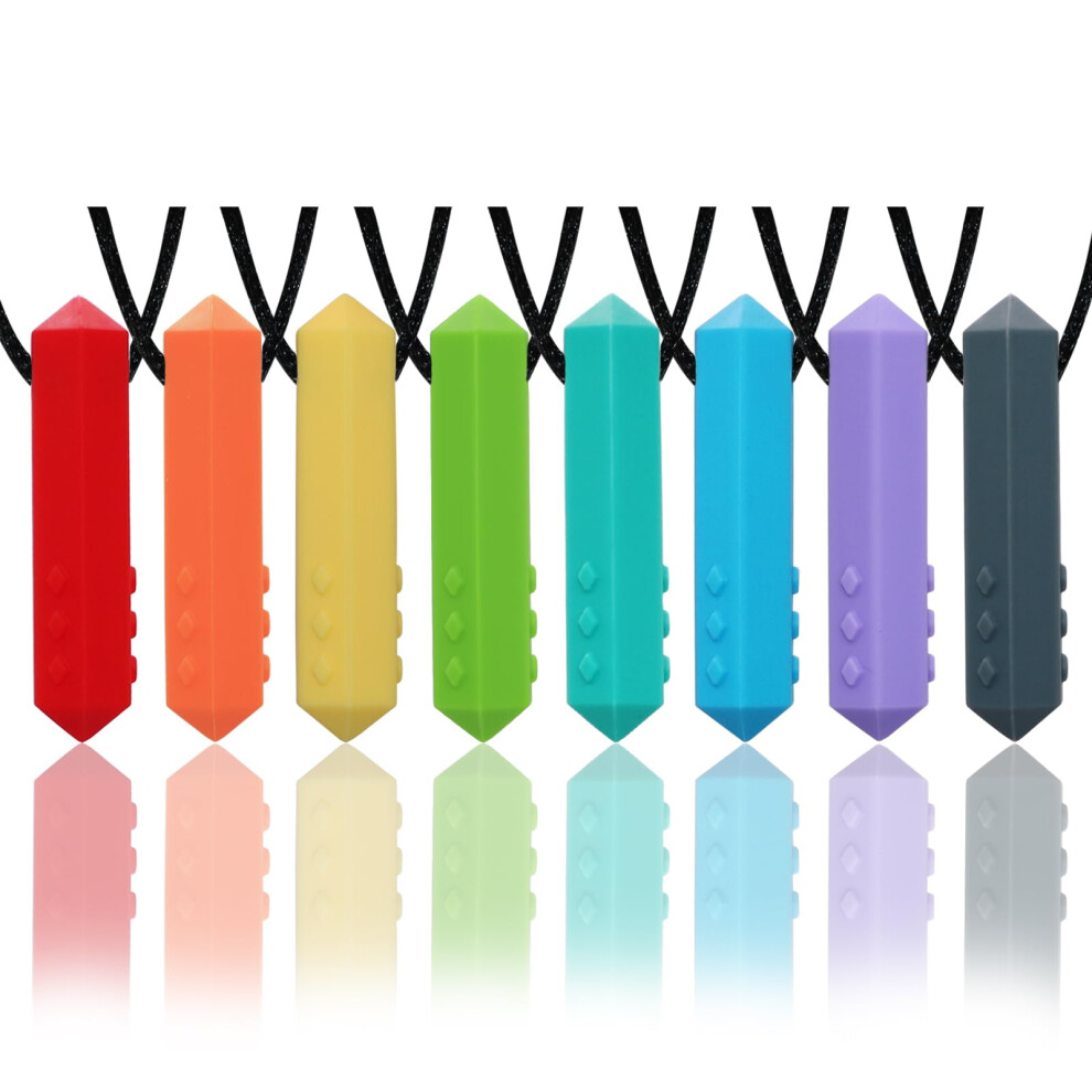 Sensory Chew Necklace Buddy 8 Pack, Diamond Shape Chew Toys For Autistic Children With Adhd, Spd, Biting, Silicone Teething Necklace Chewy Toys For A Hoaisun